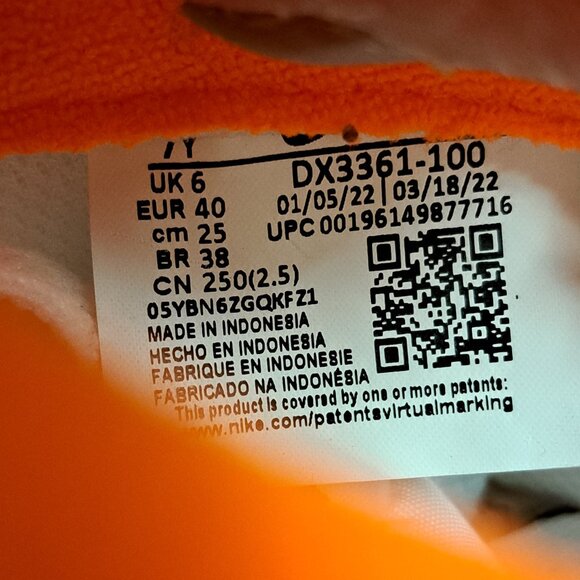 SIZE 7Y YOUTH WOMANS 8.5 NIKE AIR FORCE 1 SHOES LV8 DX3361-100 WHITE ORANGE - Picture 7 of 14